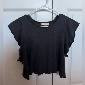 Altar'd State Charcoal Flutter Sleeve Blouse